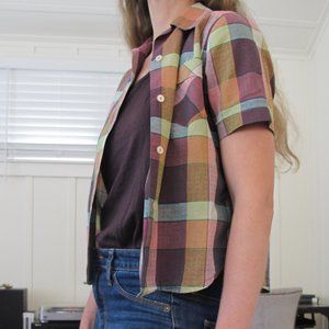 Vintage Plaid Crop Blouse